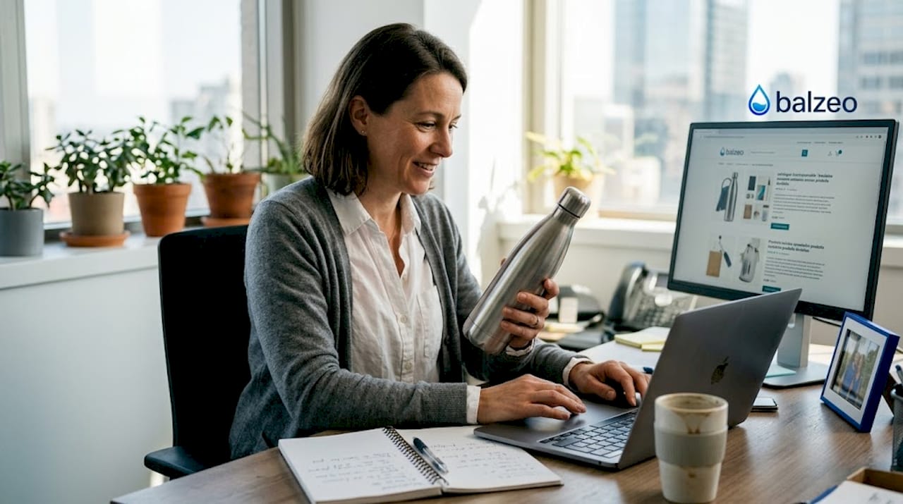 Un collaborateur soucieux de l’environnement sélectionne une gourde tendance pour son bureau.