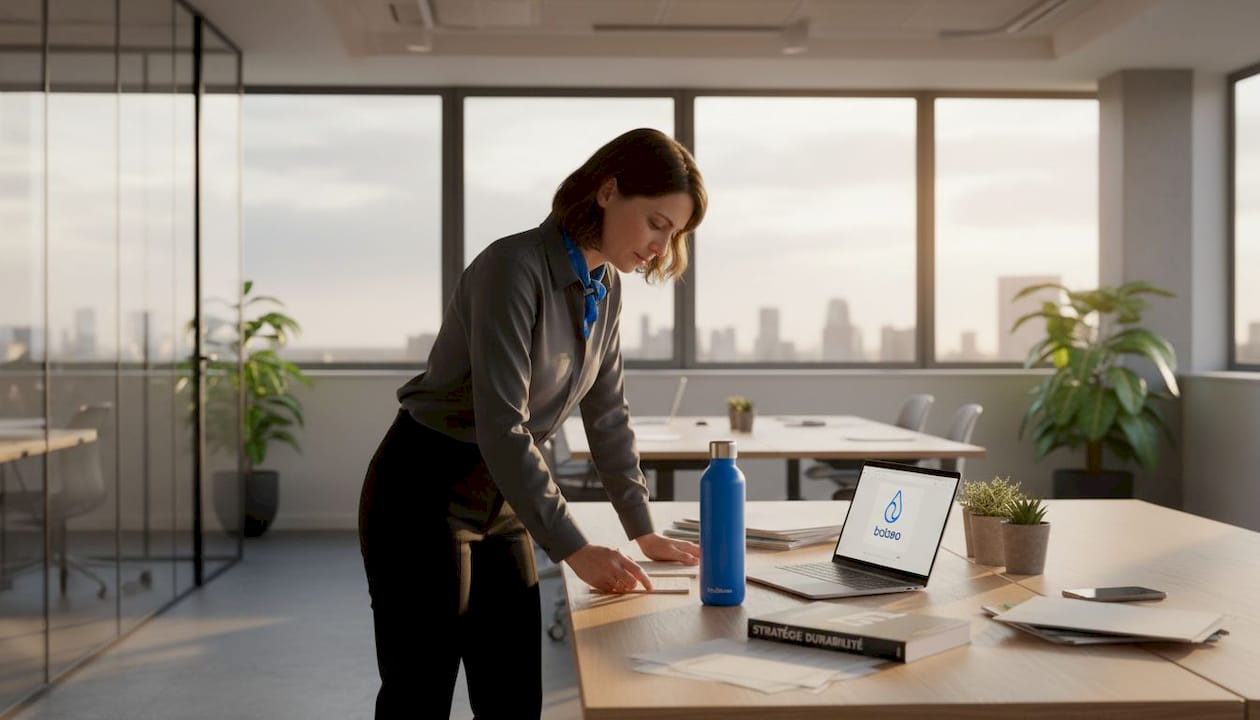 Un espace de travail contemporain équipé de gadgets écoresponsables