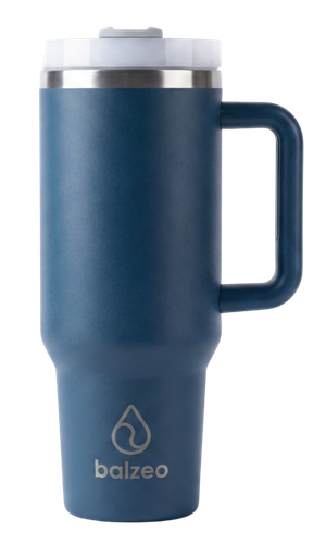 Tumbler isotherme 900ml Bleu Abysse Balzeo en acier inoxydable avec poignée et paille intégrée