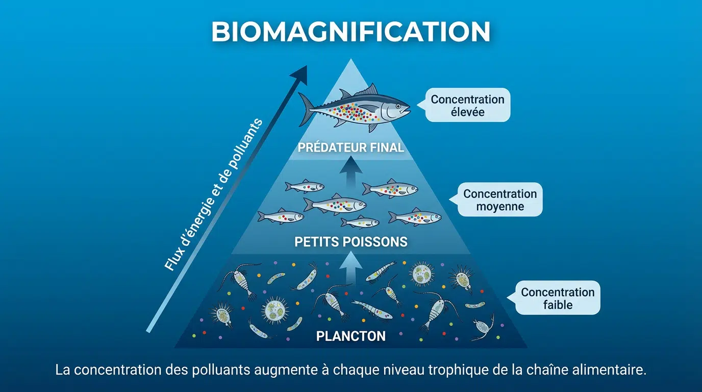 L’impact du plastique sur les poissons que nous consommons 3 Biomagnification shéma