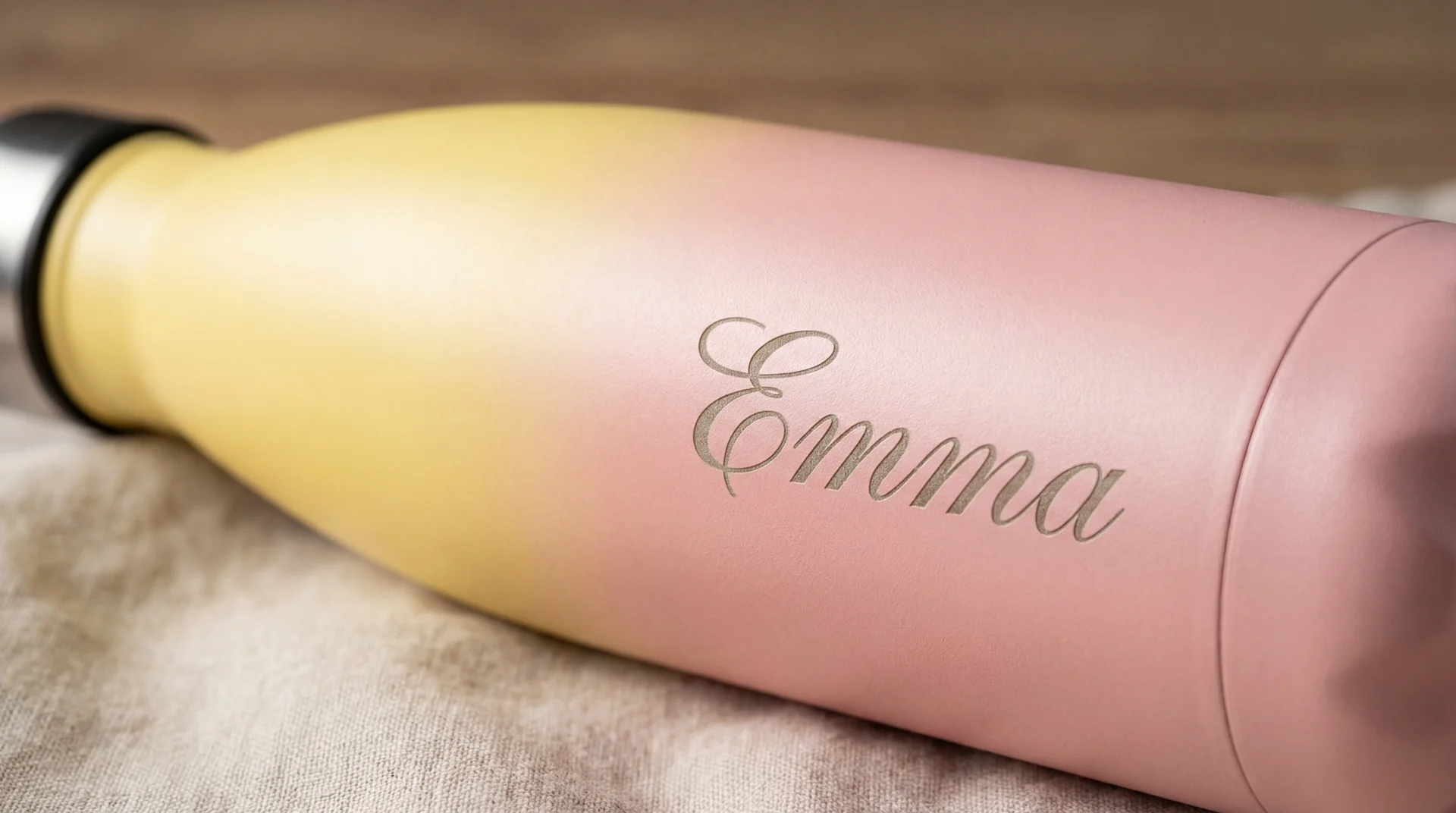 Top 10 des cadeaux écologiques utiles et durables 6 gourde en inox où est gravé discrètement un prénom, soulignant l'aspect unique du cadeau.