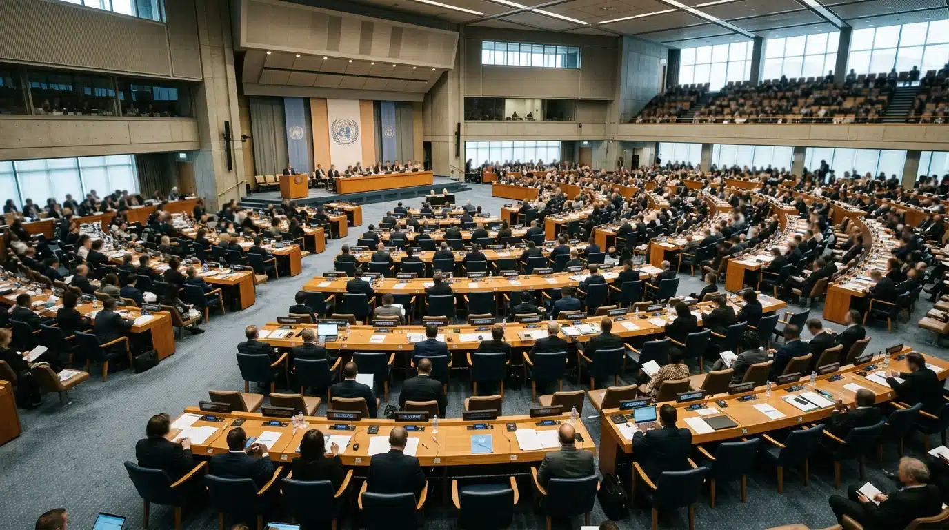 Traité mondial contre le plastique : pourquoi ça bloque en 2026 1 Négociations du traité mondial contre le plastique à l'ONU, salle de délégations en session 2026