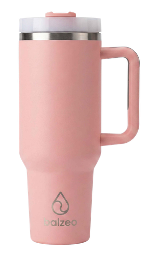 Tumbler isotherme 900ml Rose Aurore Balzeo en acier inoxydable avec poignée et paille intégrée